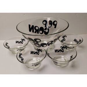 Vtg Wheaton Glass Popcorn Serving Bowl Set (5) Black 70s Style MCM Box Included